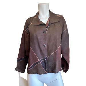 Farley Farley Brown Art to Wear Linen Button Up Wide Cropped Blazer Jacket sz XS